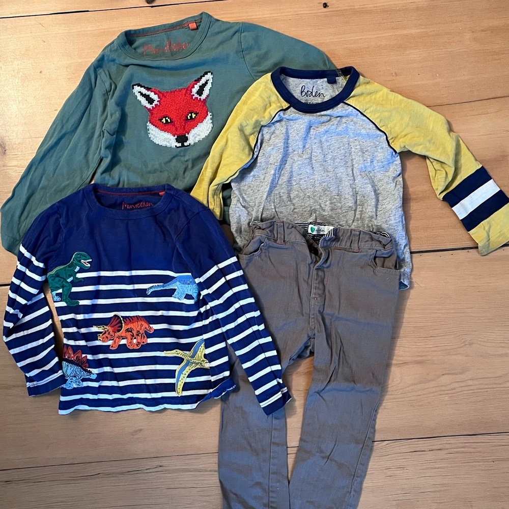 Boden bundle kids age 2-3, three long sleeve shirts and khakis